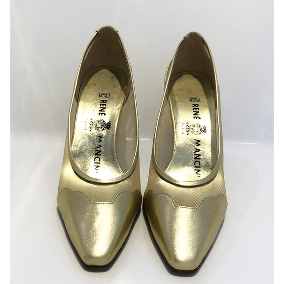 René Mancini Gold Leather Pumps, Italian sz 6.5 - Picture 2 of 8